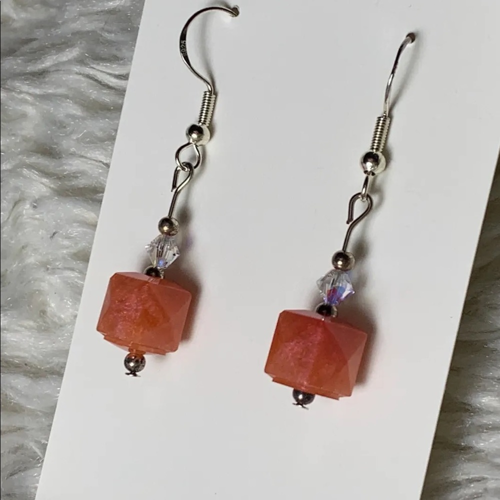 Shimmer pink small multifaceted cube earrings
